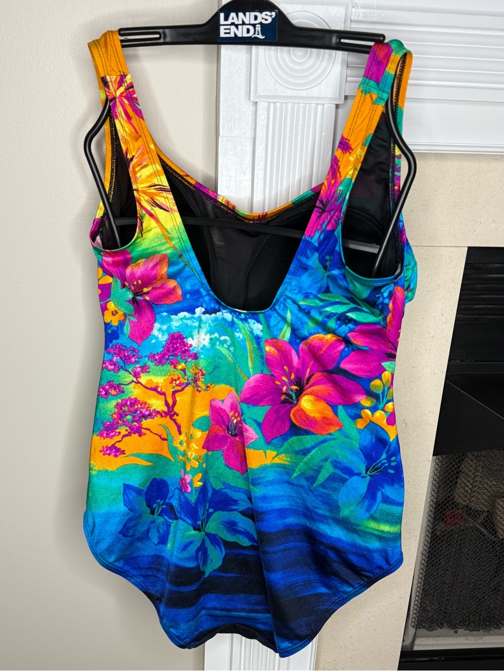 Longitude Vibrant Blue Pink Yellow Floral One-Piece Swimsuit beach scene - Picture 4 of 7